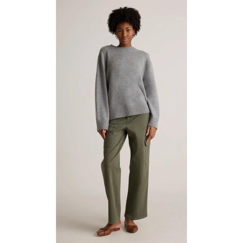 Quince Organic Stretch Cotton Twill Cargo Pants Loden Green Wide Leg Size 8